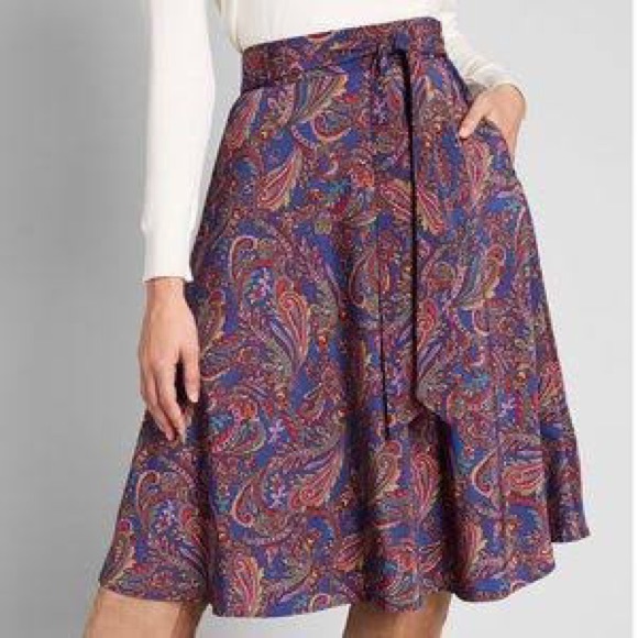Vintage Dresses & Skirts - Vintage paisley warm color midi skirt 100% wool M